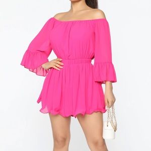 Fashion Nova Hot Pink Ruffle Romper, Size S